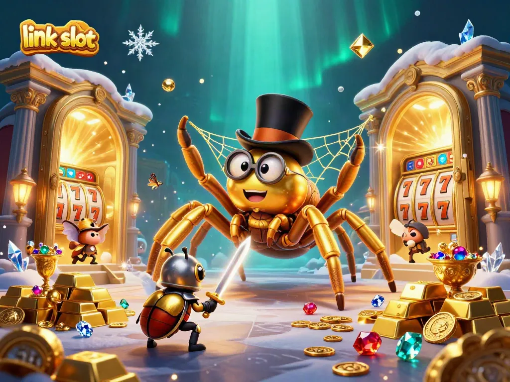 Experience the thrill of link slot with a vibrant 3D illustration showcasing golden rewards and casino excitement.