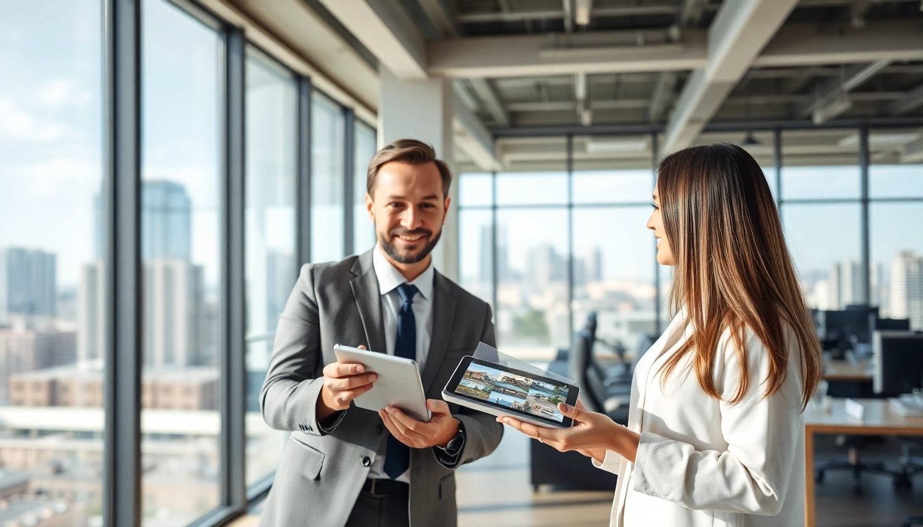 Immobilienmakler Frankfurt Eckenheim präsentiert Immobilien in einem modernen Büro.