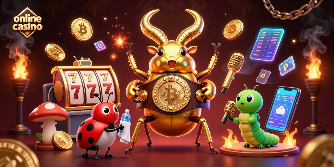 Engage in thrilling action at an online casino with a dynamic beetle champion in a vibrant 3D scene.