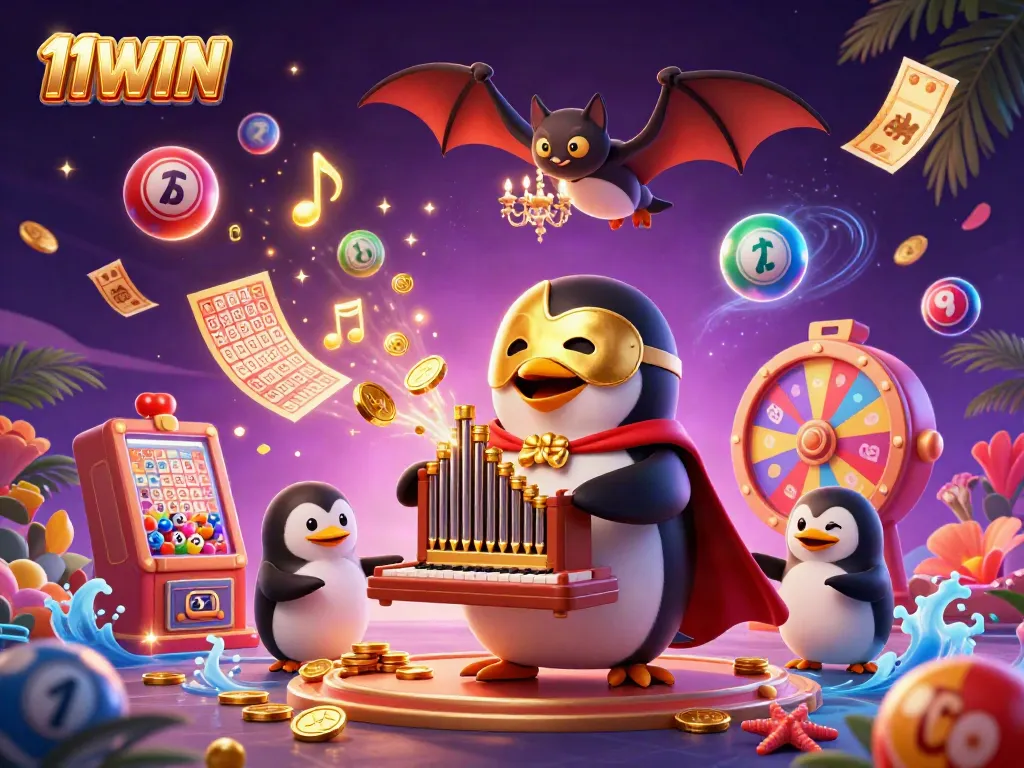 Spin and win at 11WIN casino with colorful games and golden surprises raining down.