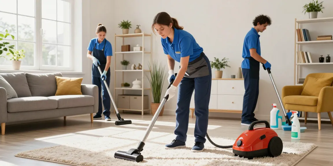 Professional team performing umzugsreinigungen bern in a bright living room, ensuring cleanliness and satisfaction.