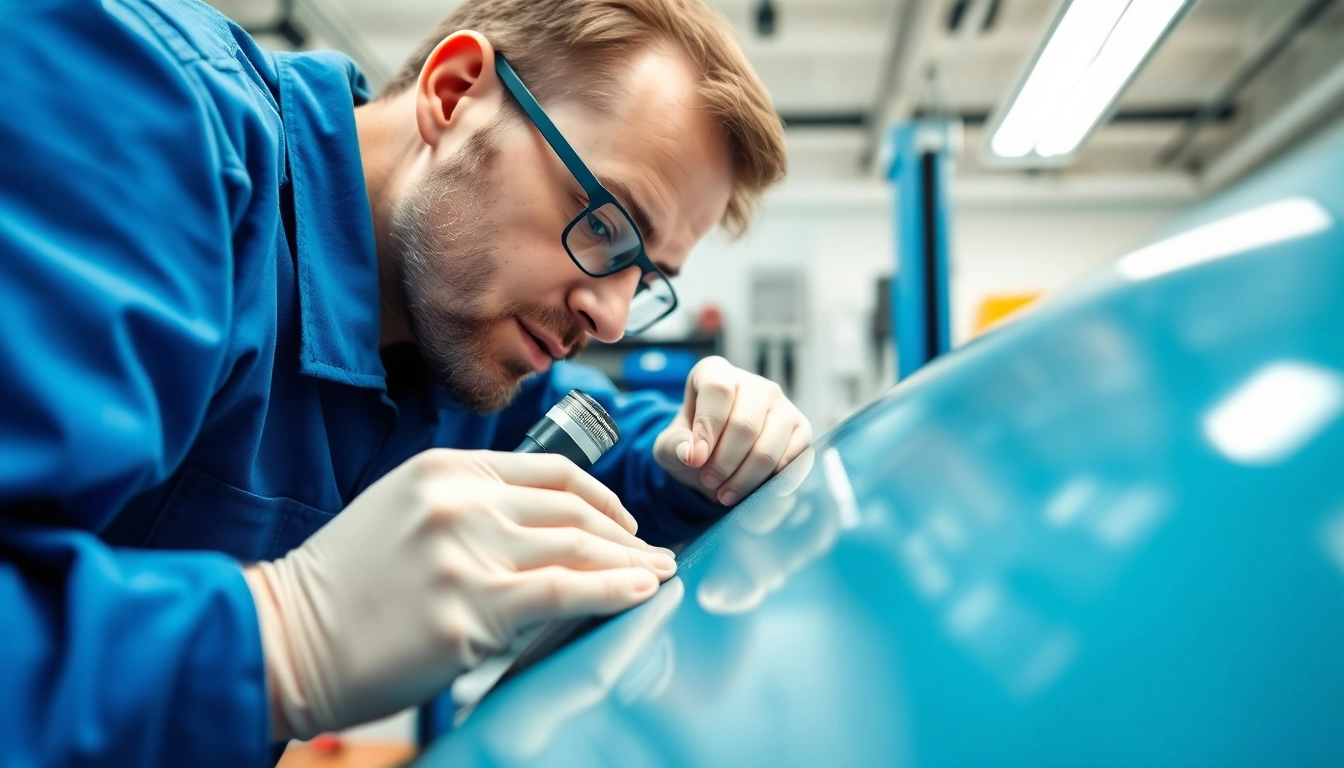 Efficient leasing smart repair being performed on a leased car by a professional technician.