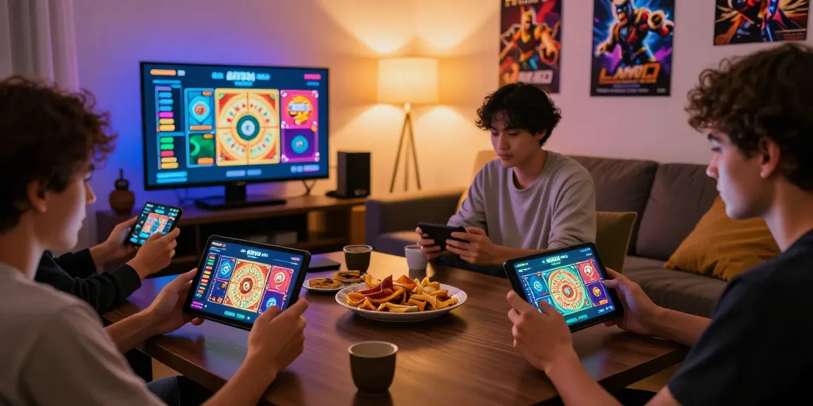 Friends enjoying games on the B52 CLUB app, vibrant gaming atmosphere, online interactions.