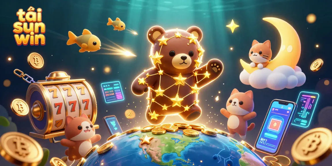 Play and win big with tải sun win in this lively casino illustration, featuring vibrant 3D characters and elements.