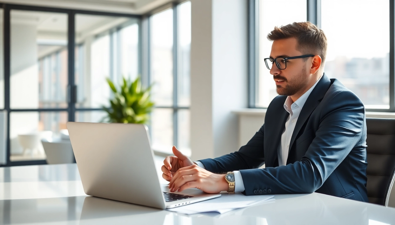 Headhunter Schweiz bespricht Strategien in modernem Büro mit Klienten.