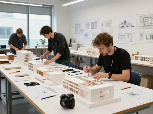 Professionelle Modellbauer bei der Arbeit am Anschauungsmodellbau in einem modernen Atelier.