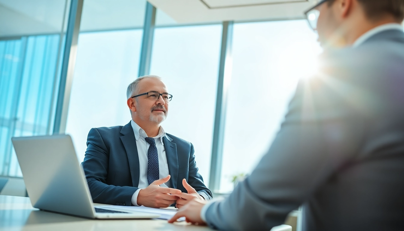 Headhunter Schweiz berät einen Kunden in einem modernen Büro. Professionell und einladend.