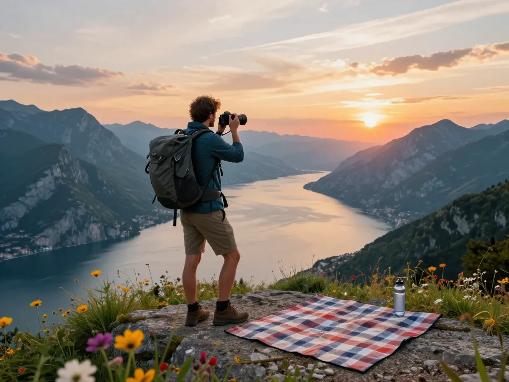 Szenische Sonnenuntergangsblick am Gardasee, mit Reisetipps und Wandermöglichkeiten für Reisetipps Gardasee.