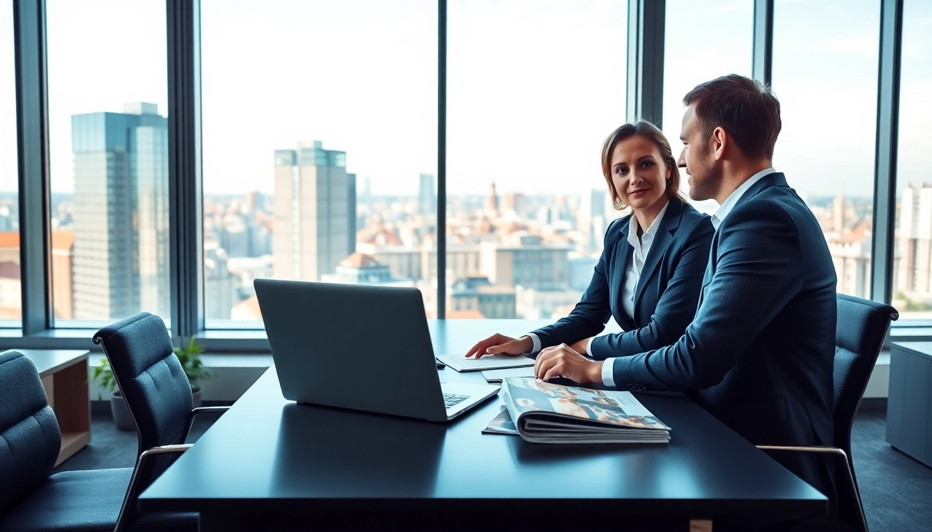 Immobilienmakler Frankfurt Riedberg präsentiert elegante Immobilien in modernem Büro.