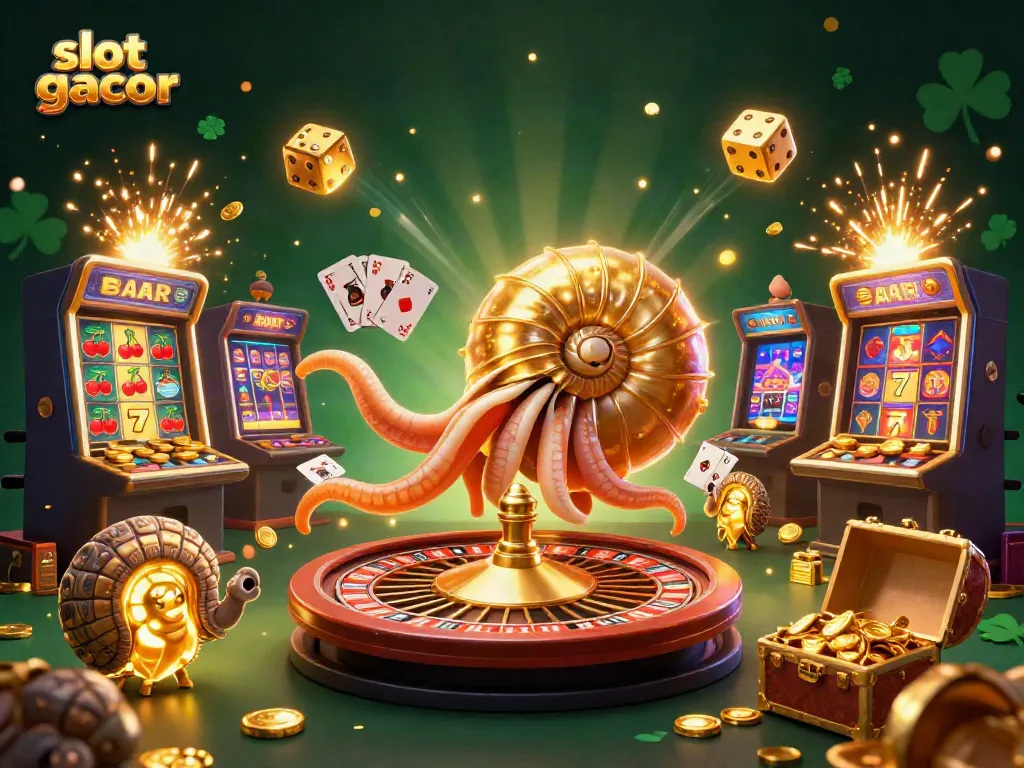 Experience the thrill of slot gacor with a vibrant 3D casino scene featuring dynamic jackpot elements.