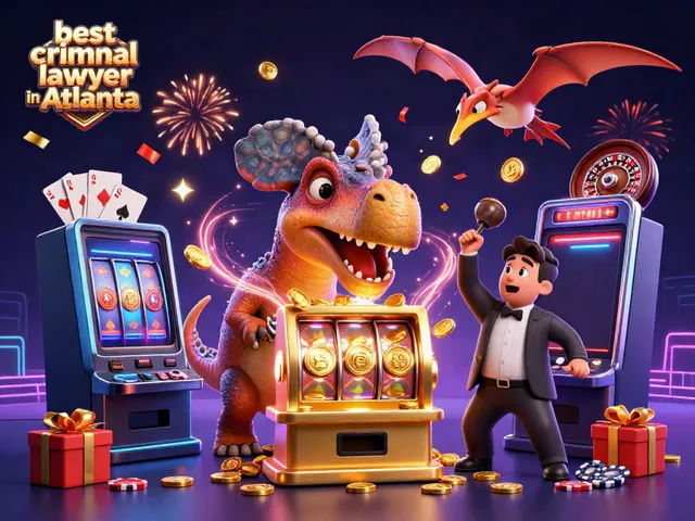 Win big with the best criminal lawyer in Atlanta while celebrating a jackpot in a vibrant casino scene.