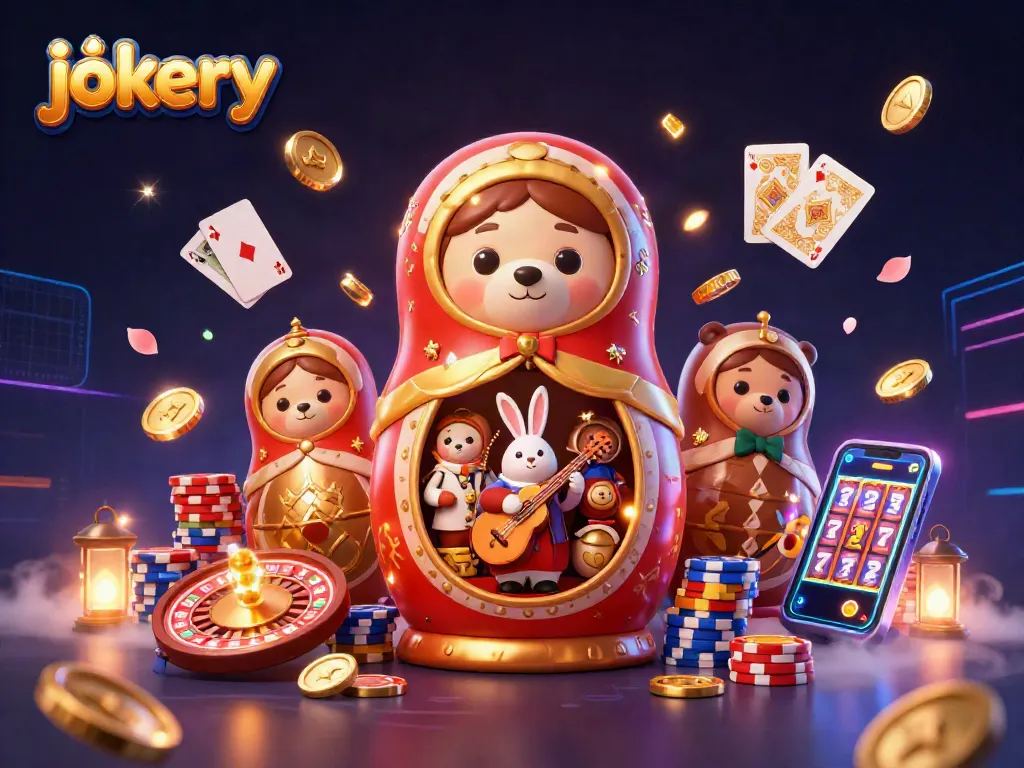 Experience excitement at jokery casino with dynamic 3D illustration featuring engaging characters and vibrant gaming elements.