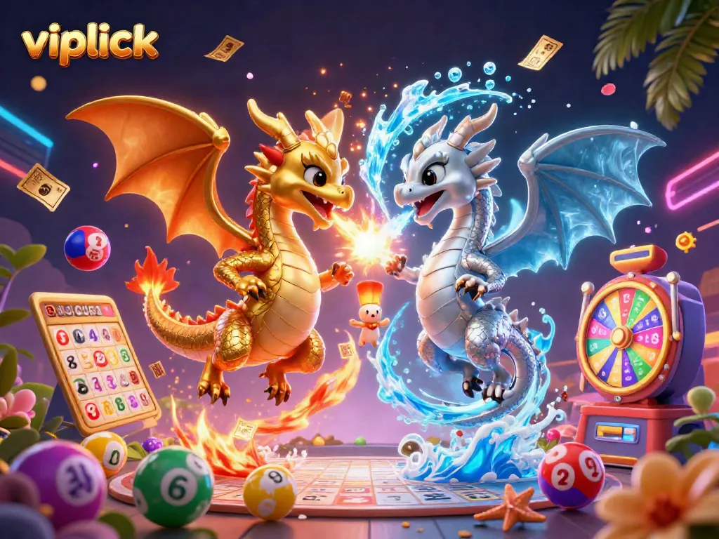 Experience the thrill of vipluck with playful dragons in a vibrant casino scene.