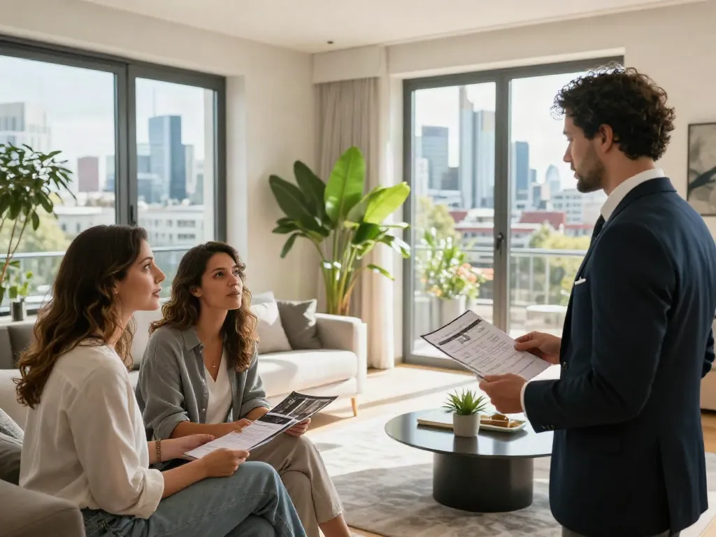 Bester Immobilienmakler Frankfurt präsentiert eine moderne Immobilie in Frankfurt mit einem engagierten Kundenpaar.