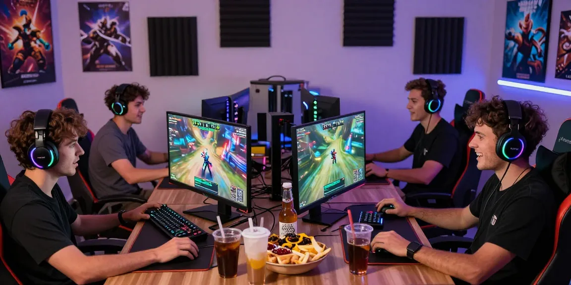Gamers passionately competing in FAFA828 online gaming session with vibrant LED lighting.